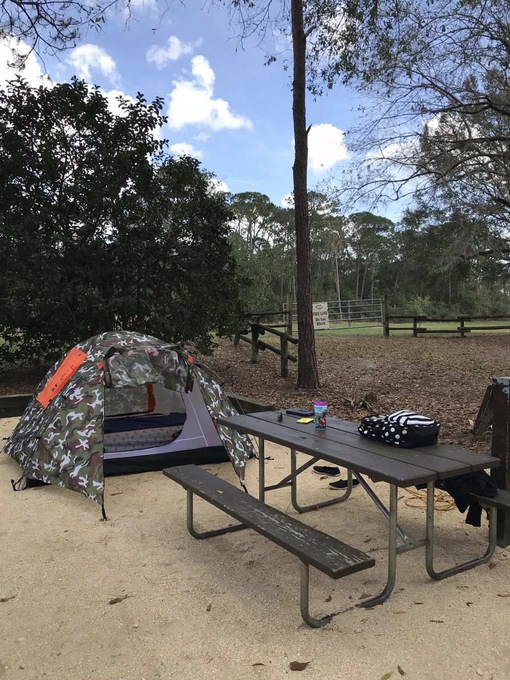 camping at disney world tent campsite with picnic table