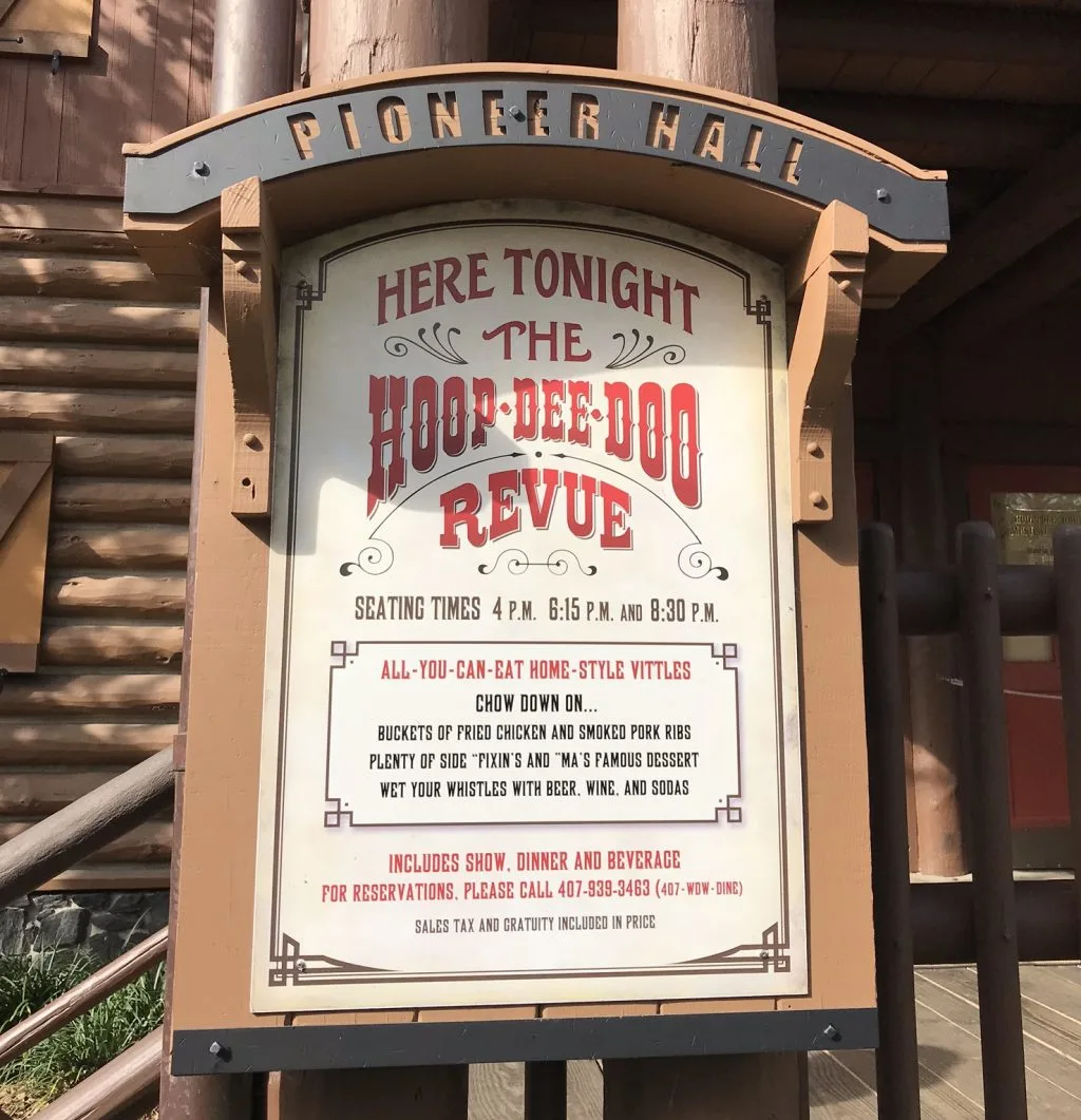 Sign for the Hoop Dee Doo Revue dinner and show