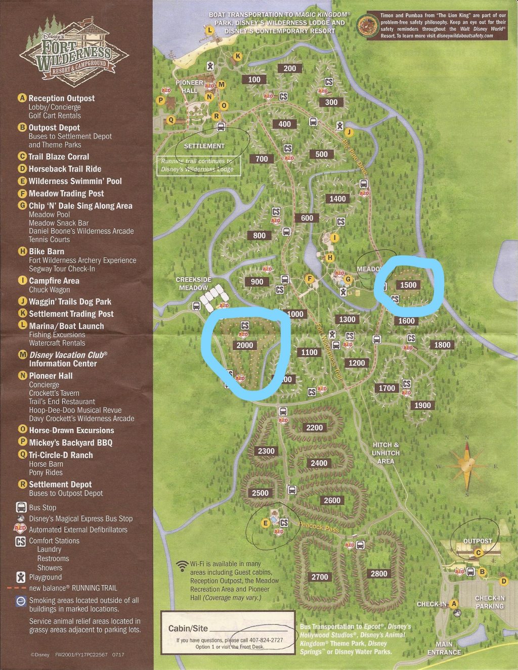 Fort Wilderness Campground Map with the best camping loops circled