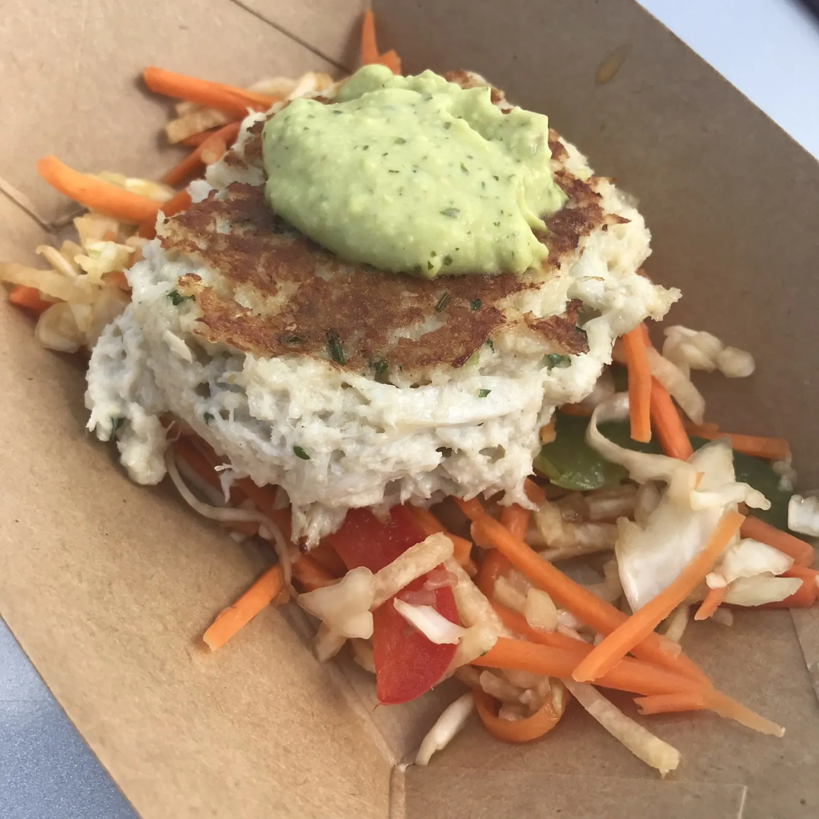 Lump Crab Cake and slaw and Avocado-Lemongrass Cream at epcot food and wine festival