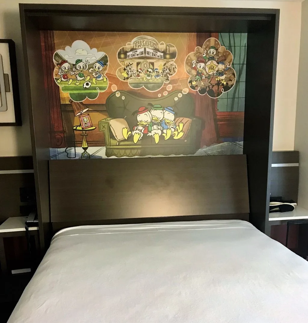 Interior of Murphy bed unit in an All Star Movies Resort refurbished room