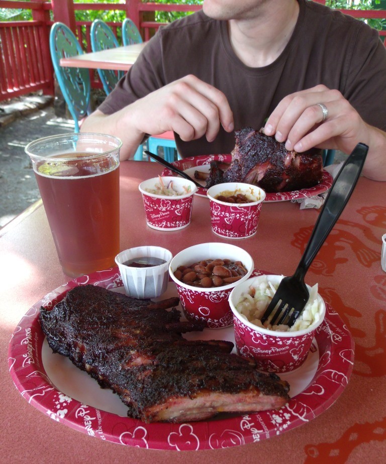 rib meal and beer at flame tree barbecue - disney animal kingdom
