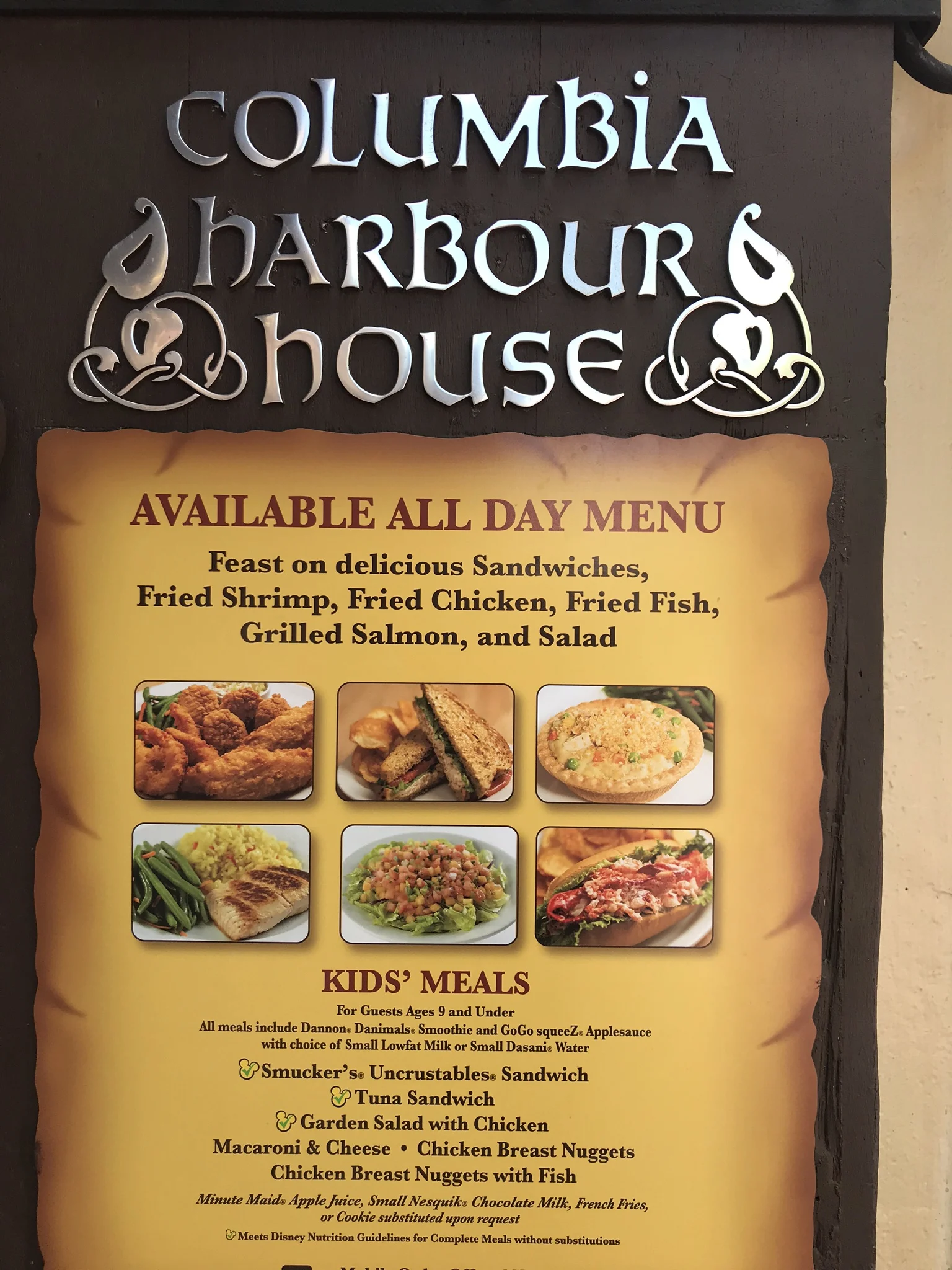 Columbia Harbor House Menu with pictures