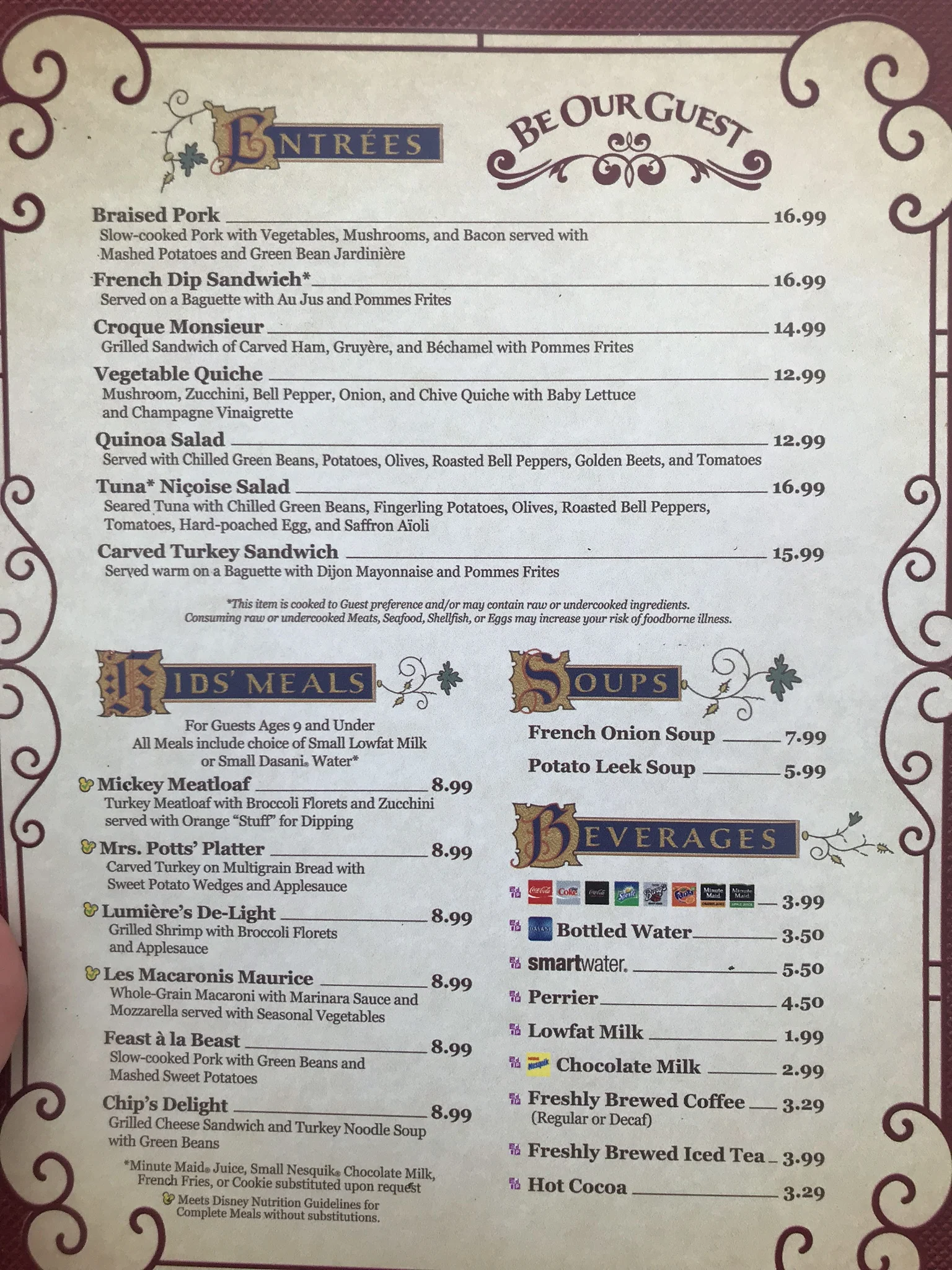 lunch menu at be our guest