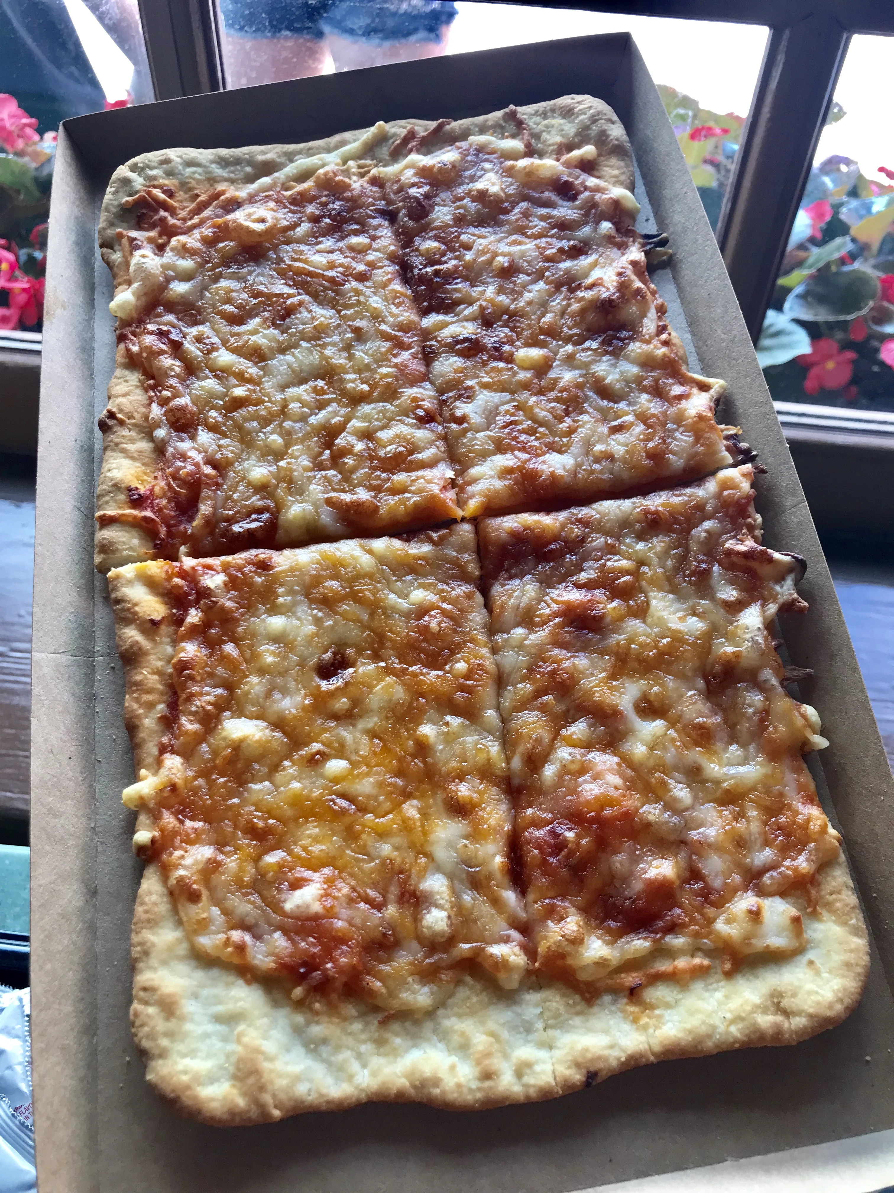 cheese pizza flatbread from pinocchio village haus