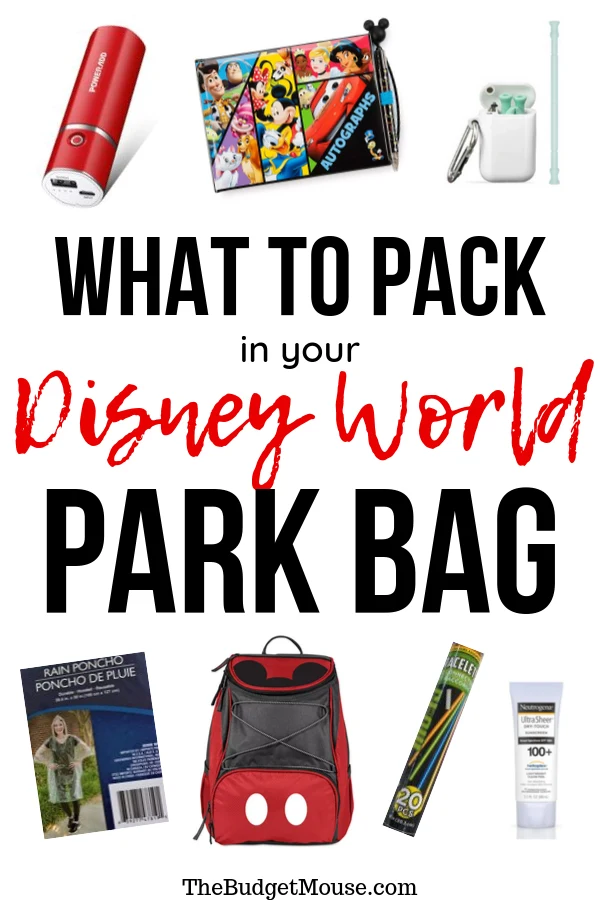 what to pack in your disney world park bag pinterest image
