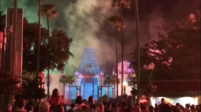 fireworks and projection show in front of the Chinese Theater