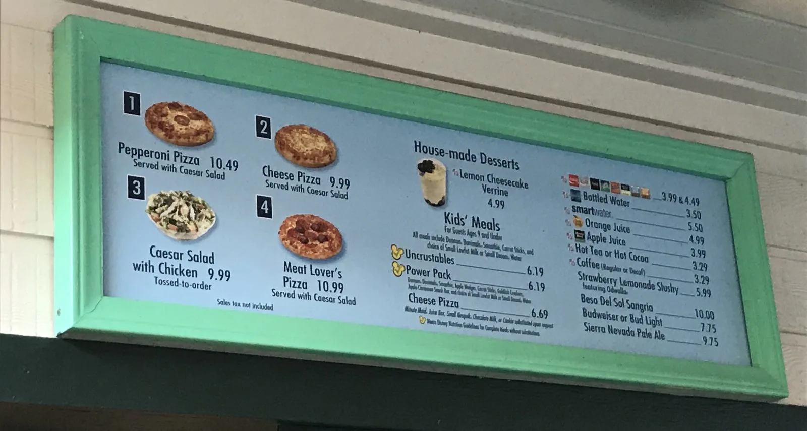 Cataline Eddie's menu sign with photos and pricing