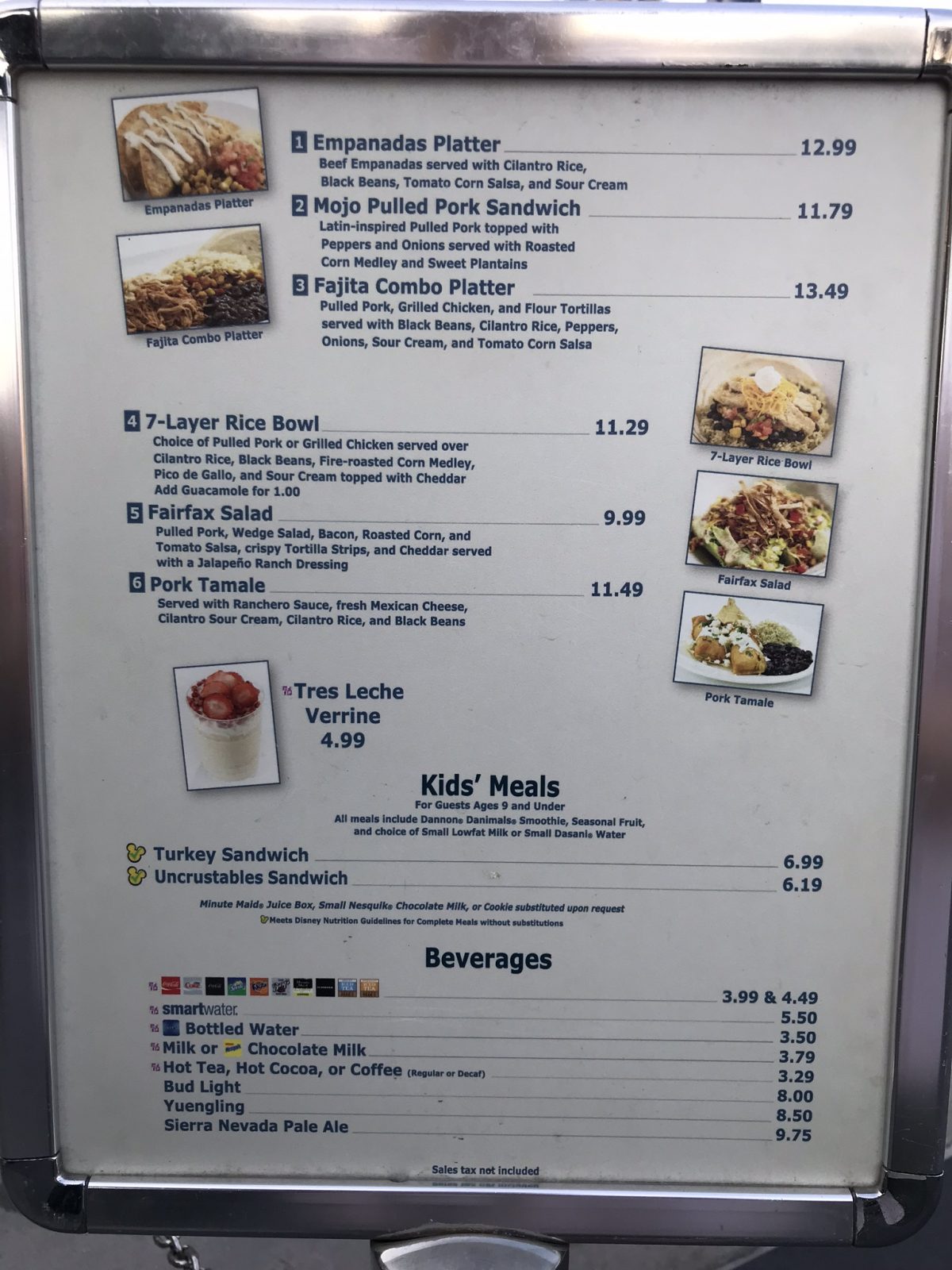 fairefax fare menu with photos and pricing