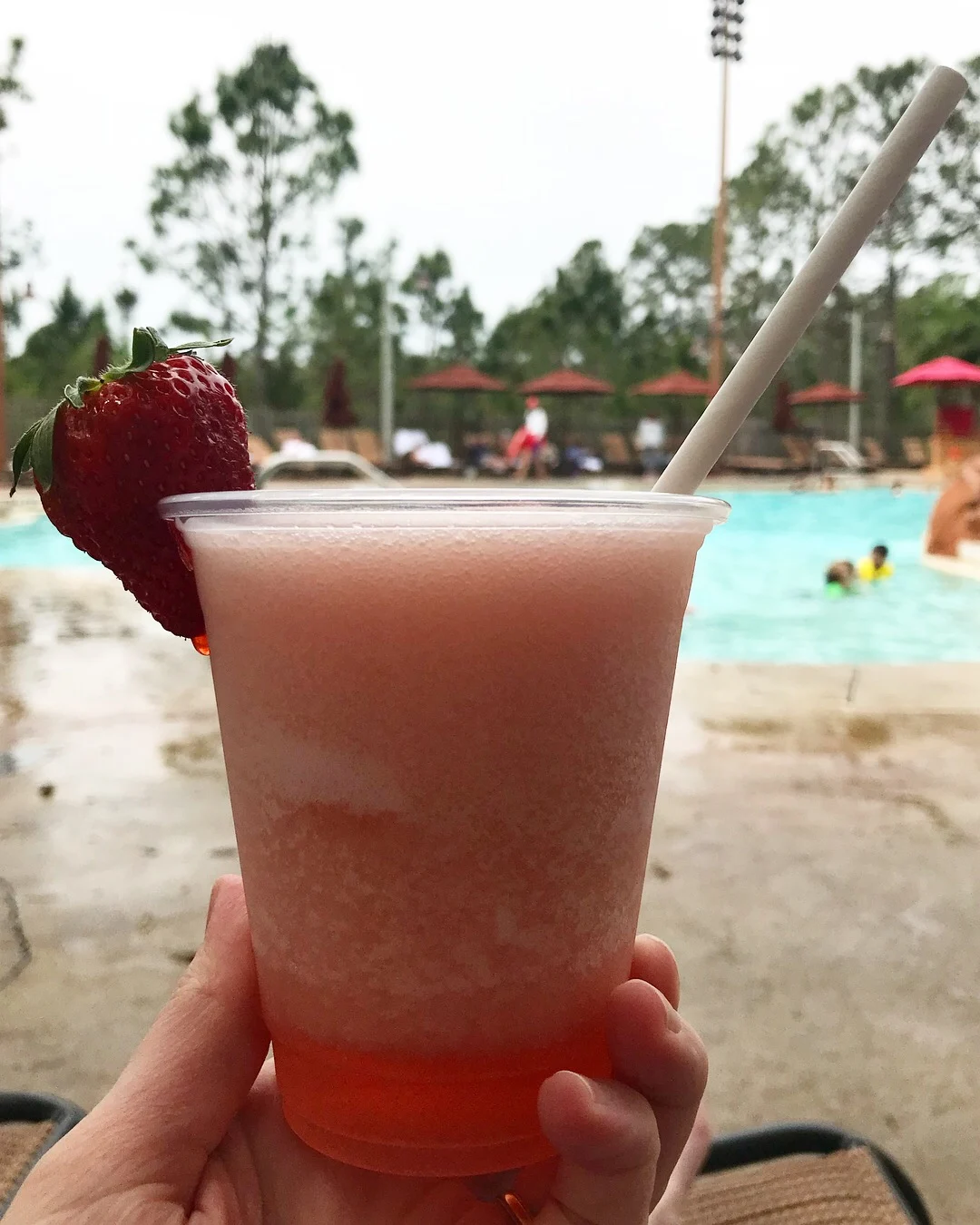 frozen drink by the pool in march