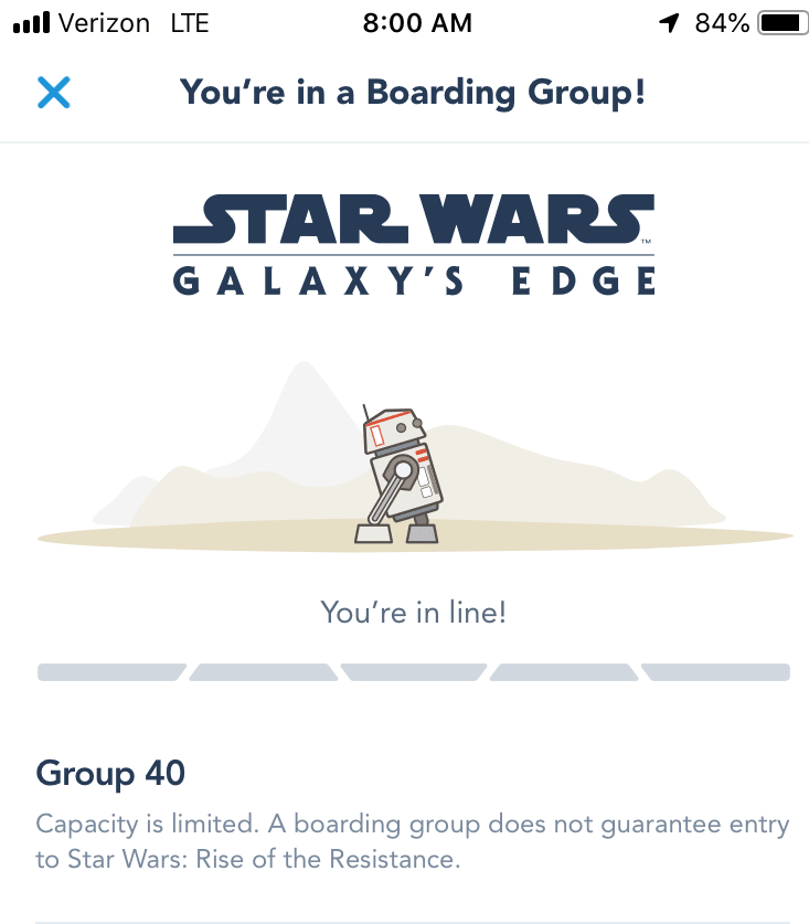 boarding group confirmation screenshot