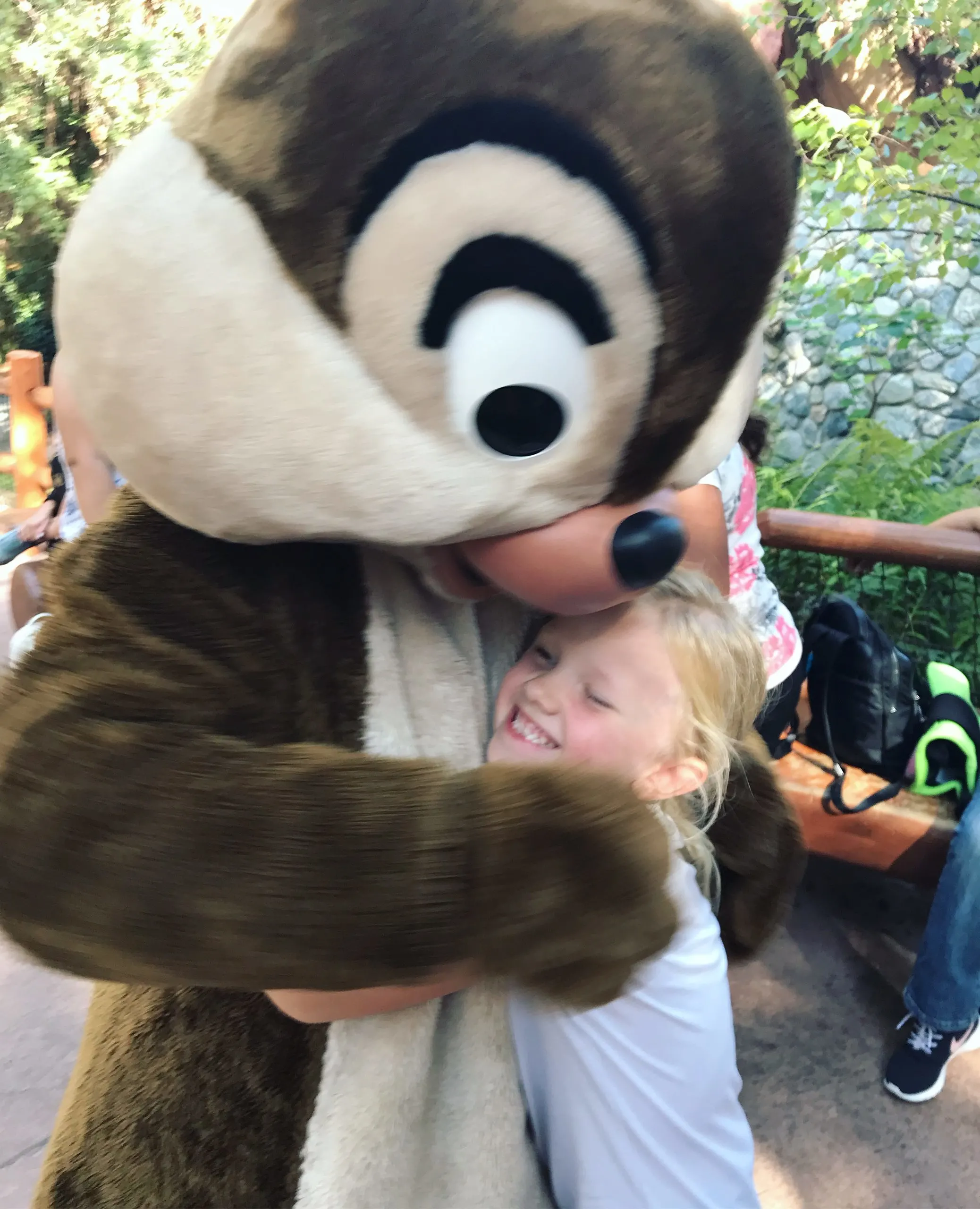 little girl hugging disney character chip (or dale)