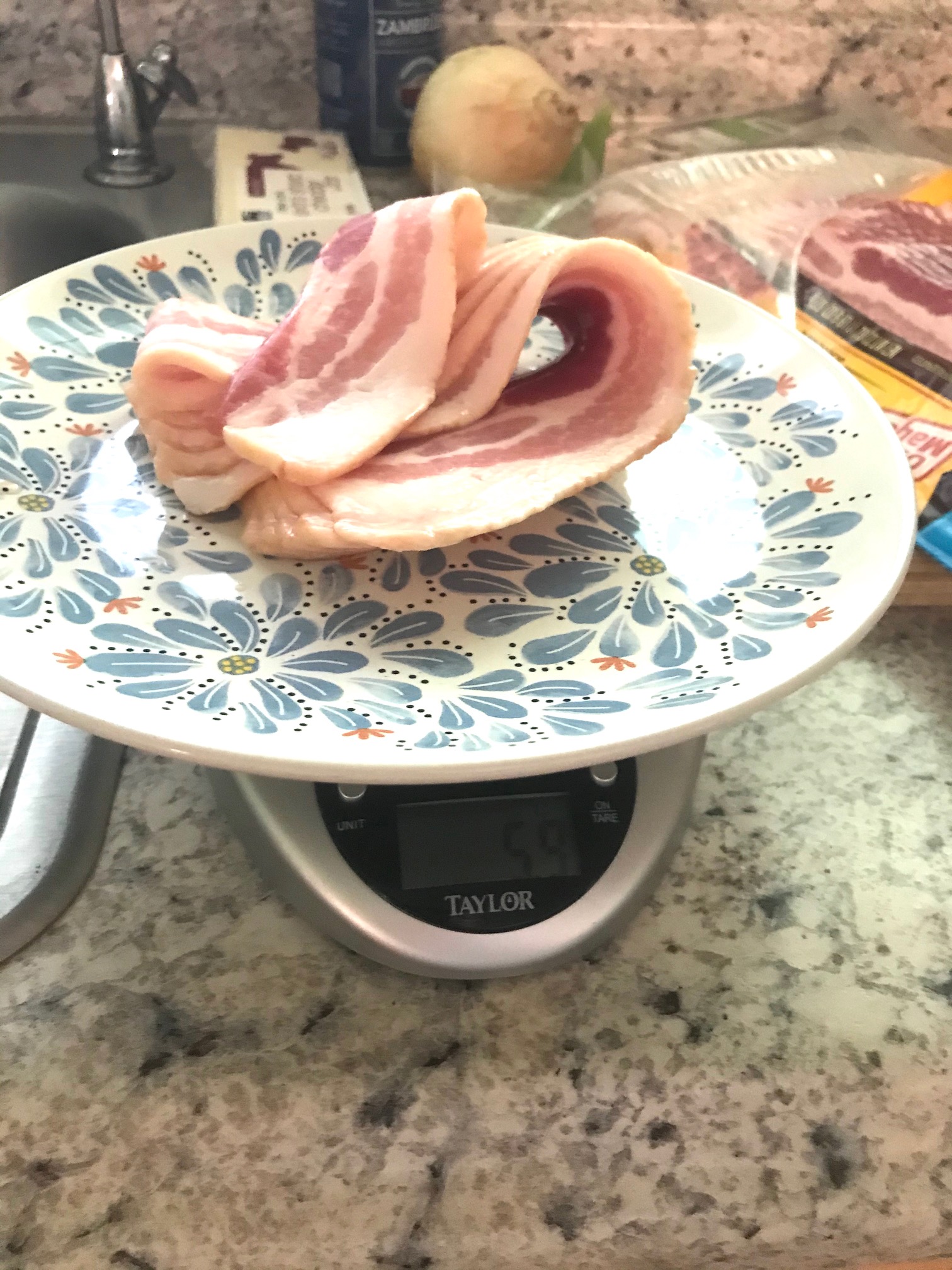 bacon on a food scale