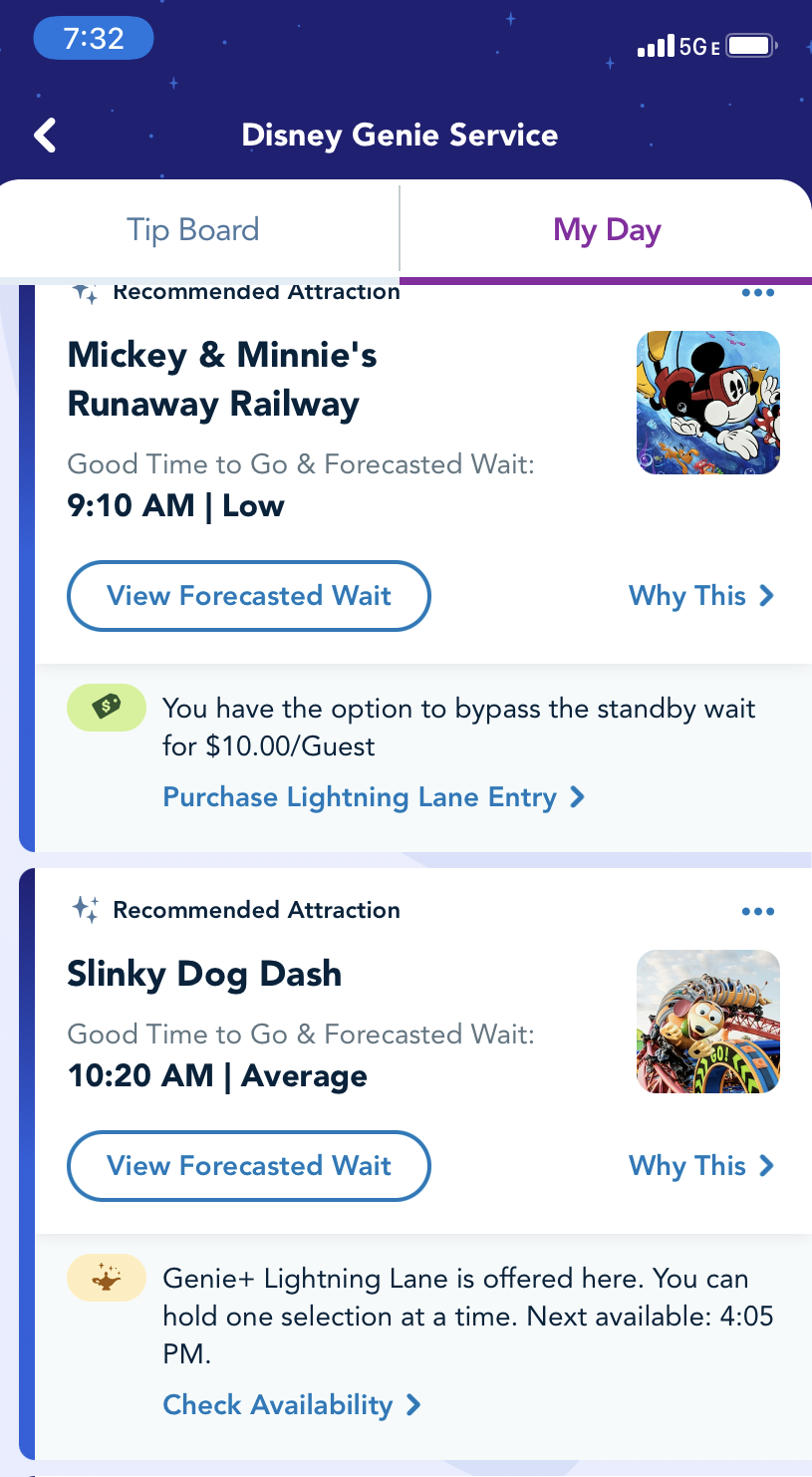 screenshot of disney genie app