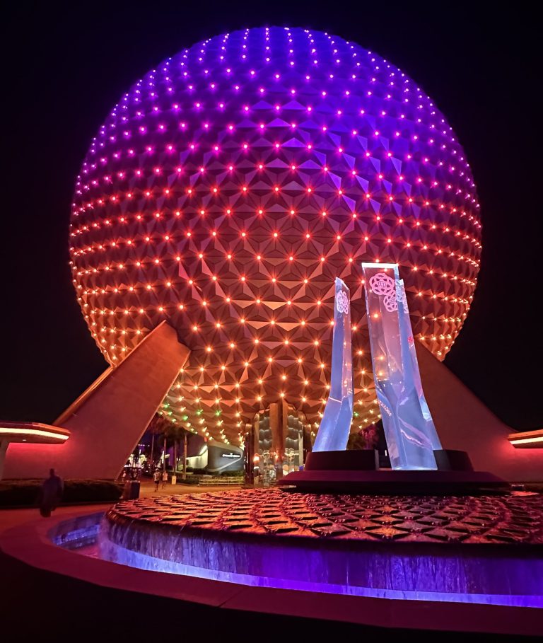 spaceship earth at night epcot