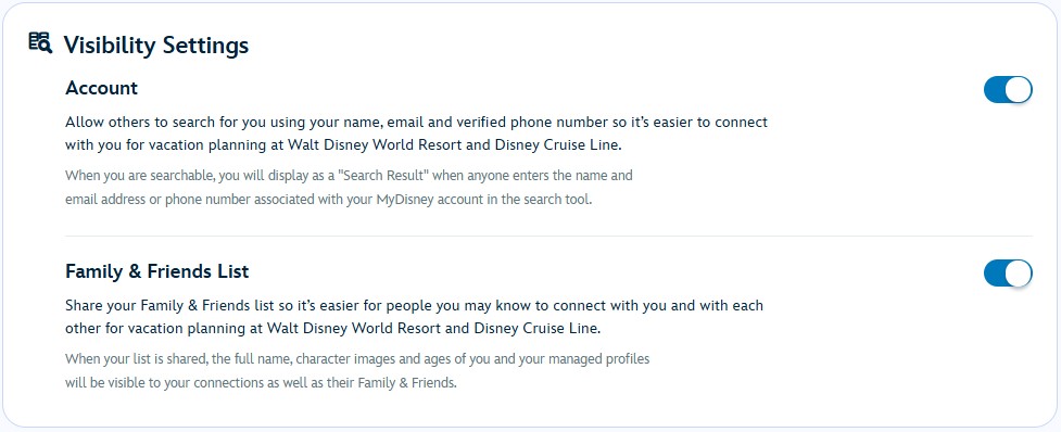 toggle on Account and Friends and Family list